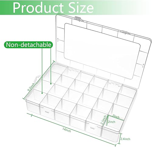 Miniatura 3 de Caja organizadora grande de plástico de 24 rejillas divisores ajustables, caja de almacenamiento transparente para joyas, manualidades, cintas