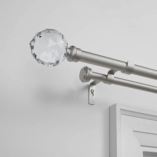 Miniatura 7 de Exclusive Home - Juego de barra de cortina doble con bola de cristal, ajustable negro mate, 36 a 72 pulgadas