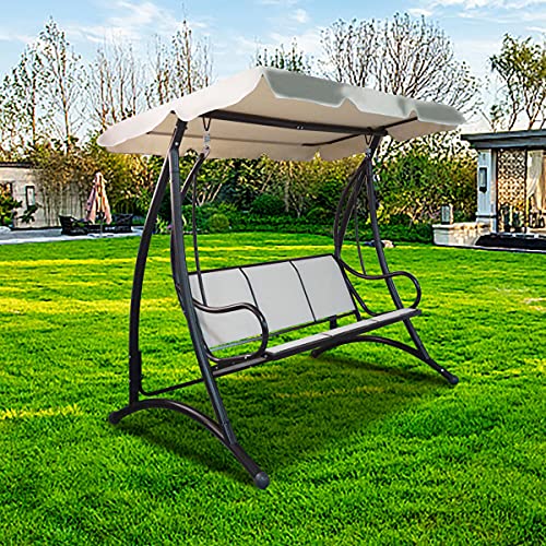 Yellowshop - Dondolo da giardino 2 o 3 Posti in acciaio marrone scuro con tetto in poliestere seduta in textile colore Beige modello Capri (3 Posti)