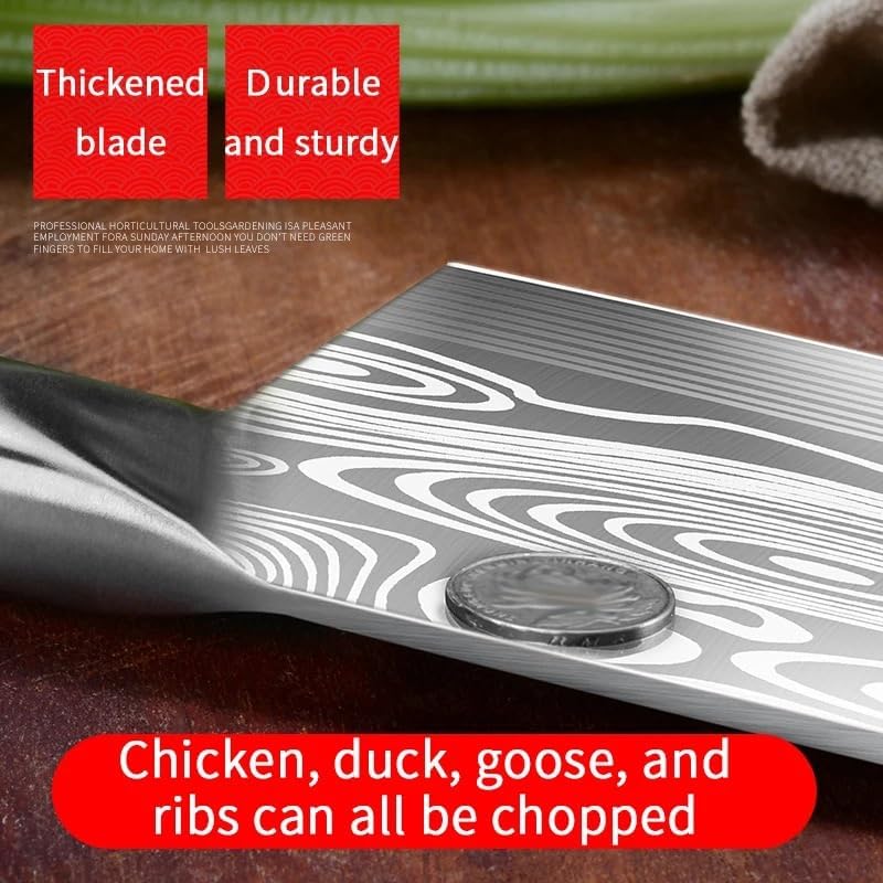 Meat Cleaver,Cleaver Knife 8 Inch Stainless Steel Kitchen Knife Heavy Duty Laser Stripe Meat Cleaver Chopper Butcher Knife For Home Kitchen And Restaurant, LAMAJIGA5844