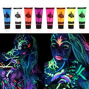 Set de pintura corporal,pedkit 8 tubos 10ml / 0.34oz UV Neon Face & Body Paint 8 colores Neon Fluorescent UV Blacklight…