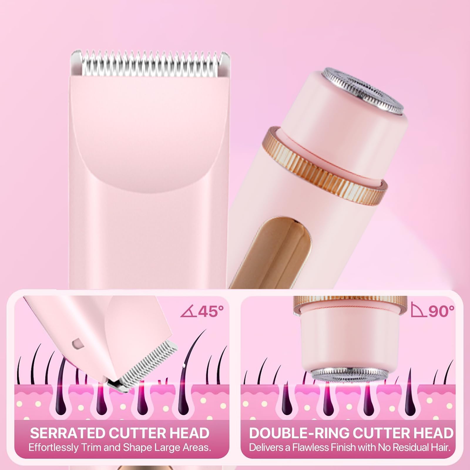 Rasoir Electrique Femme, Rasoir Electrique Feminin IPX6 Étanche Rasoir, zone Intime Sec/Humide pour Bikini, Aisselles, Bras, Visage et nez (Rose)