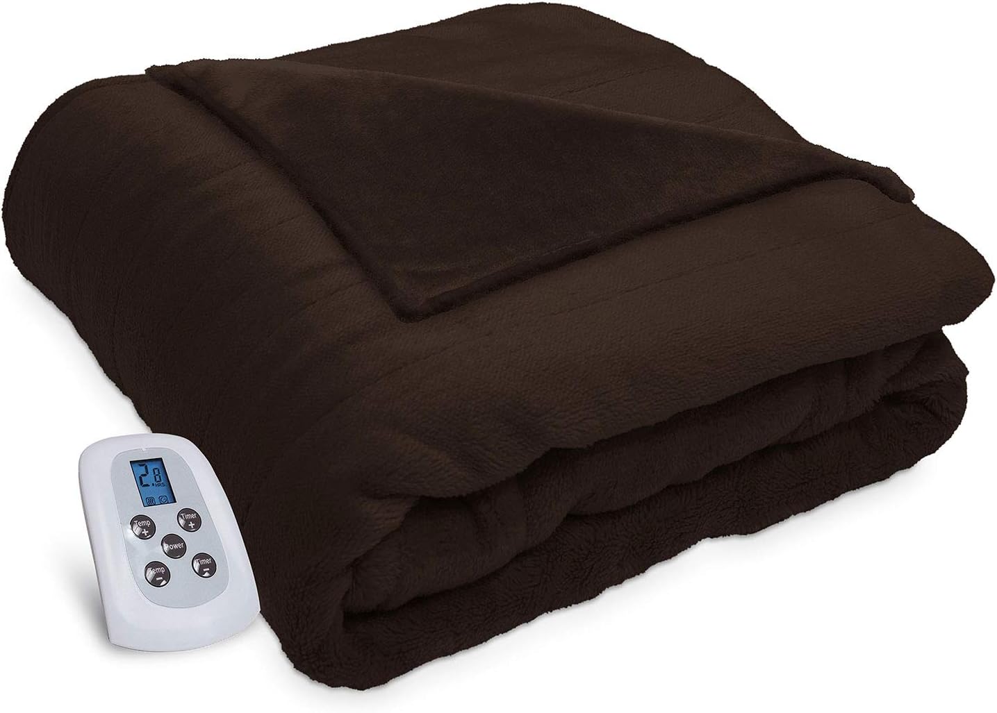 Serta 857532 Silky Plush Blanket with Programmable Digital Controller, Full, Chocolate