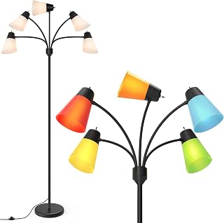 FOLKSMATE Medusa 5-Head LED Floor Lamp - Adjustable Multi-Arm Reading Light for Living Room, Bedroom, Kids Room - Black Tall Standing Lamp