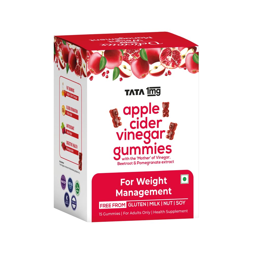 Tata 1mg Apple Cider Vinegar Gummies with the ‘Mother’ of Vinegar, Beetroot & Pomegranate Extract For Weight Management (Pack Of 1, 15 Gummies) (B0BZDBNBD3) Amazon Price History, Amazon Price Tracker