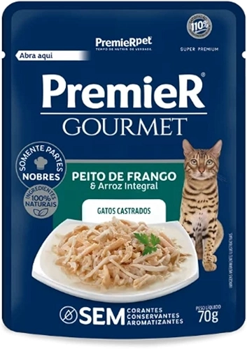 PremieR Gourmet Gatos Castrados Peito de Frango e Arroz Integral 70g