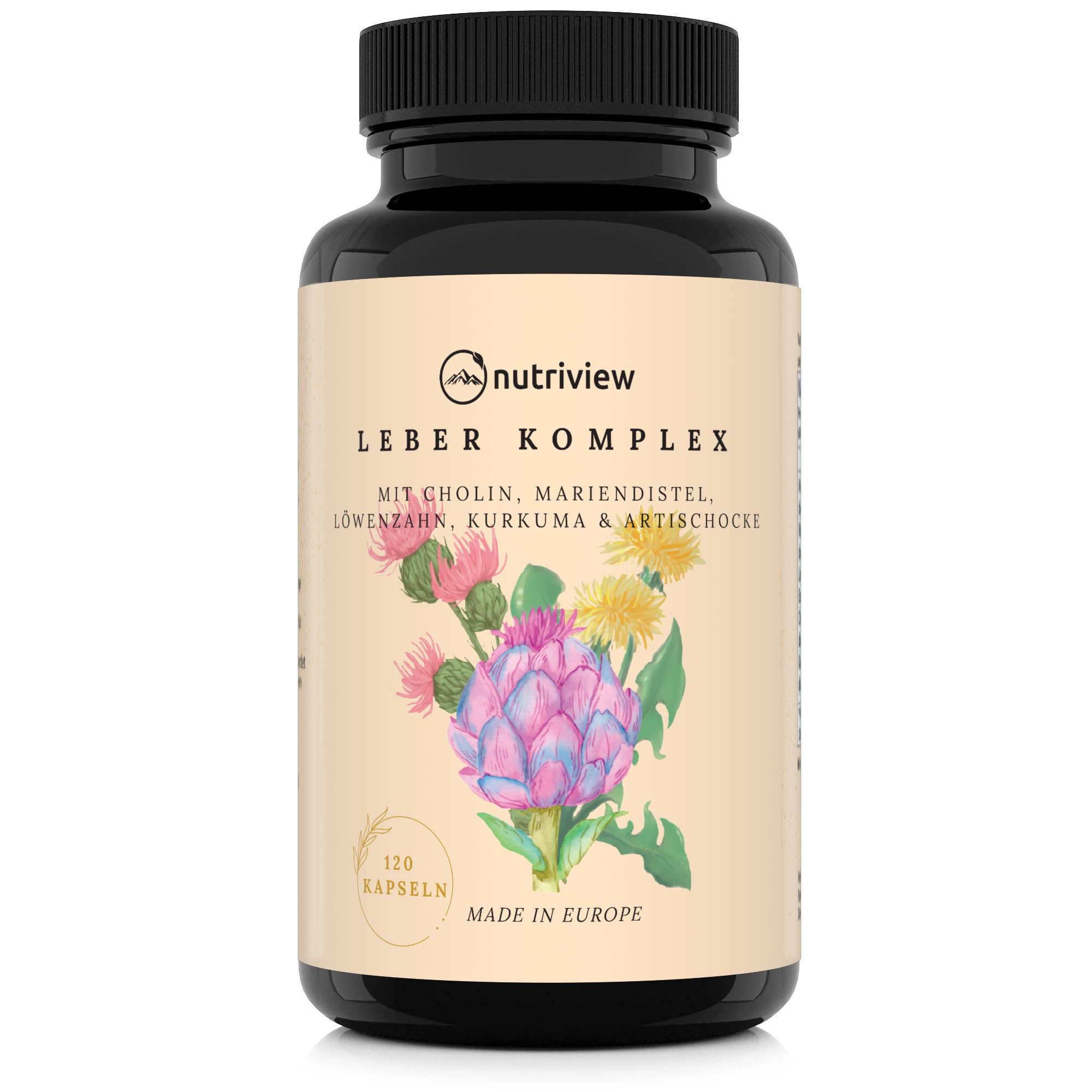 Mariendistel Artischocke Löwenzahn Leber Komplex mit Kurkuma, Enzian & Cholin - 120 Kapseln - Hochdosiert mit 80% Silymarin & 5% Cynarin - Ohne Zusätze - Vegan - Bitterstoffe