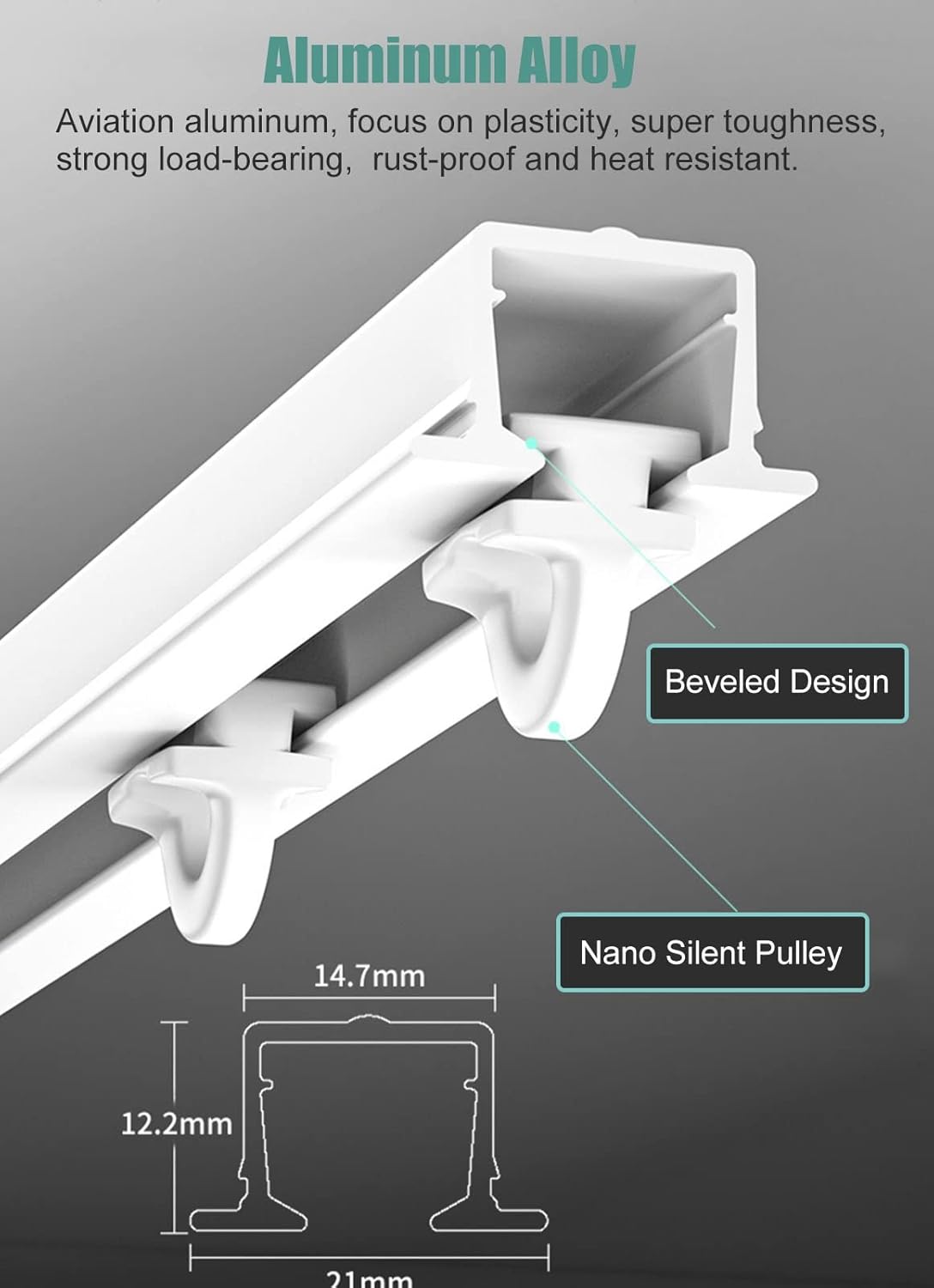 Heavy Duty White Aluminum Curtain Rail Track Rod for Room Dividers Concealed Mount Wind blocking Design Ideal for Porch or Balcony 2m/6.5ft,Onecolor 1m