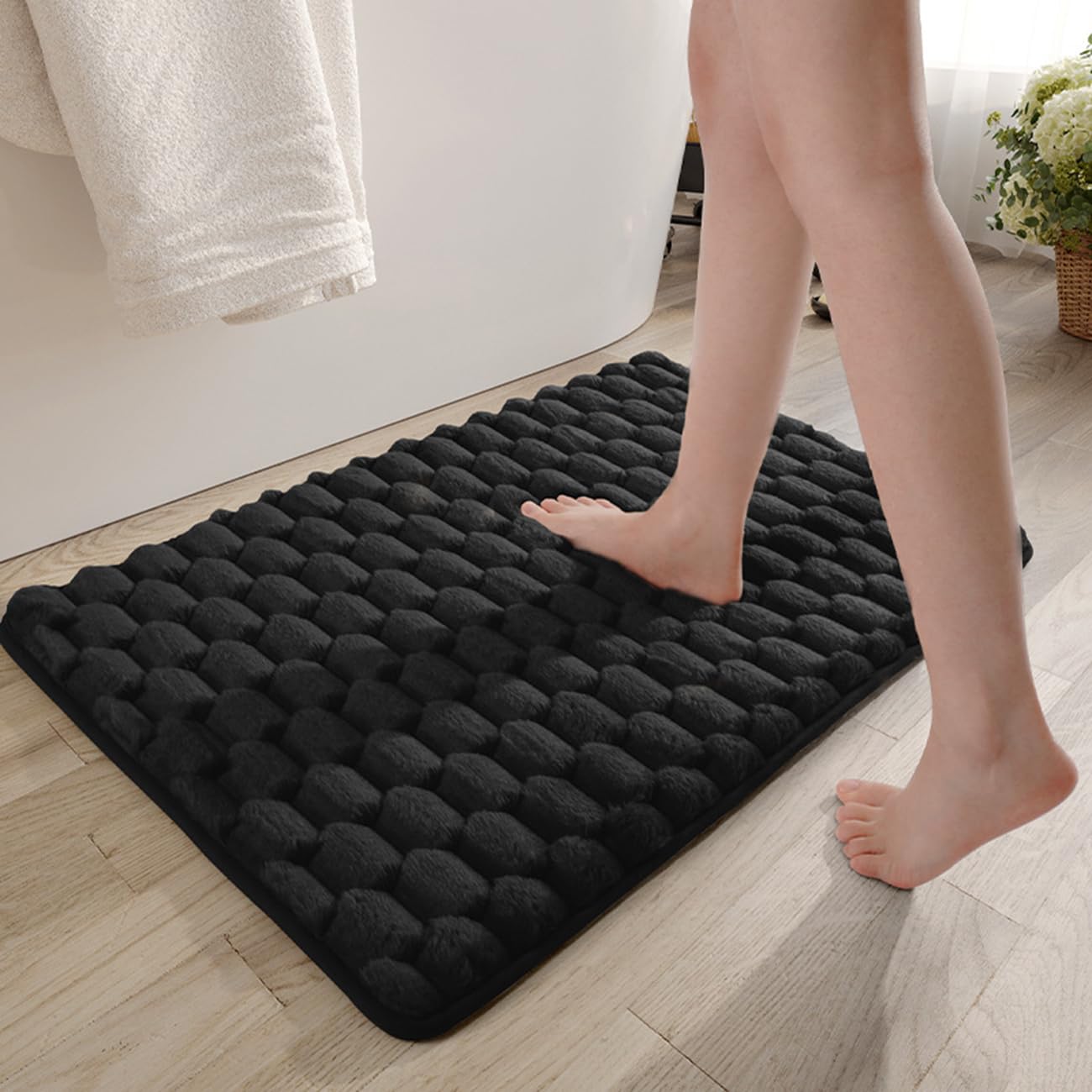 Tappeto Bagno, Tappeto Peloso, Tappeti Bagno Moderni, Soffice Tappeto Peloso per Vasca E Soggiorno,Nero,40x60cm