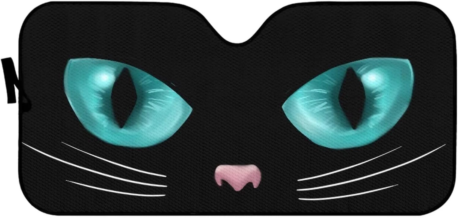 Big Cat Eyes Print Funny Car Windshield Sun Shade Foldable Accordion Durable Universal Fit Automotive Front Window Sunshade Novelty Auto Accessories for Trucks SUV Sedan Easy to Use