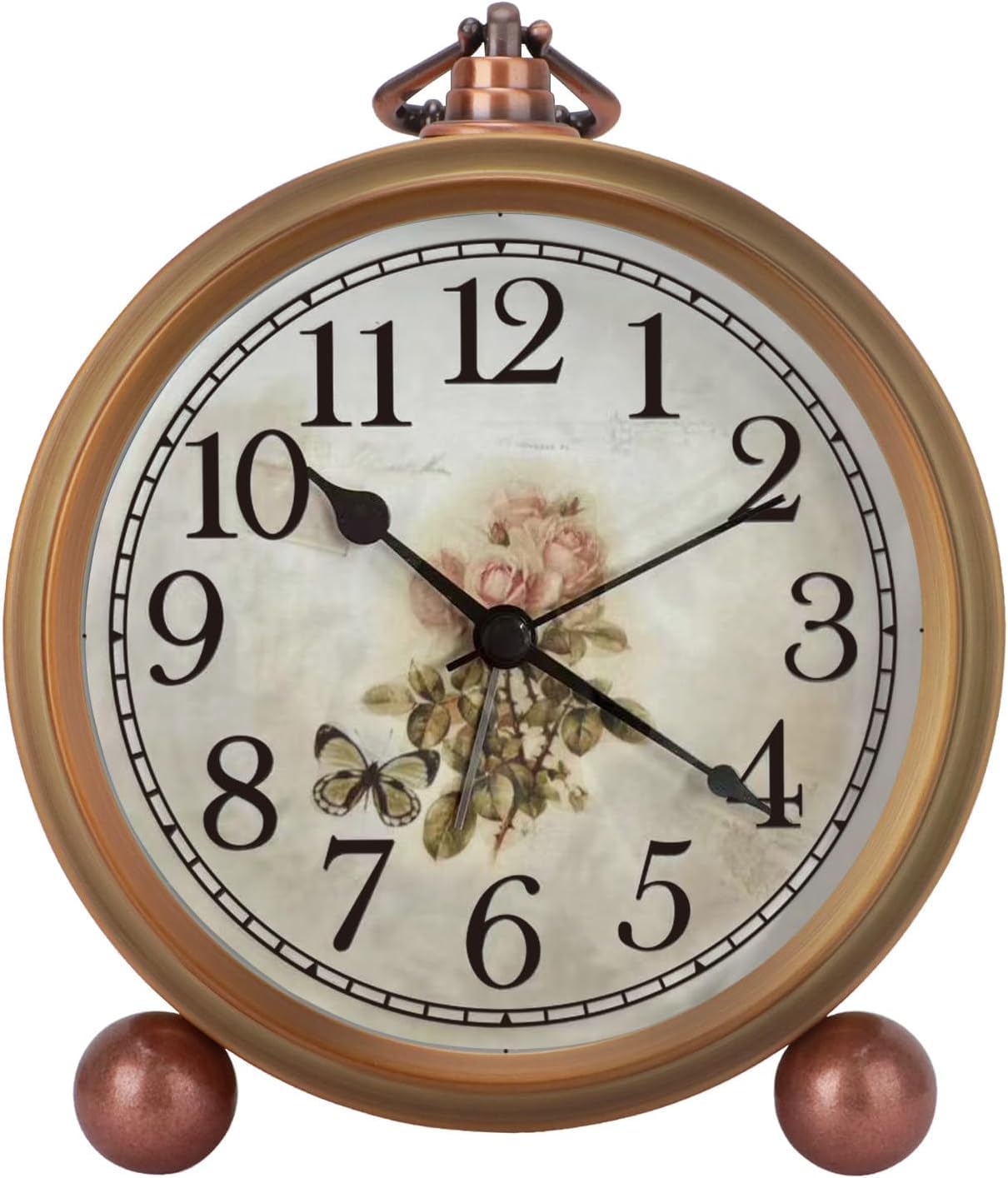 Plmmperation Retro Vintage Metal Golden Table Clock, Battery Operated Silent Quartz Movement HD Glass Desk Clock for Bedroom Living Room Indoor Decoration Kids… (Rose)