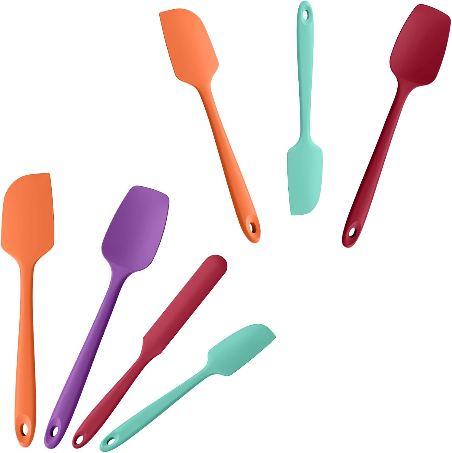 Doosu 3-Piece Silicone Spatulas Food Grade Seamless Baking Supplies (Orange+Aqua Sky+Red) & 600°F Heat Resistant Spatula Set of 4 for Kitchen Cooking Baking Stirring (Orange+Purple+Red+Aqua Sky)