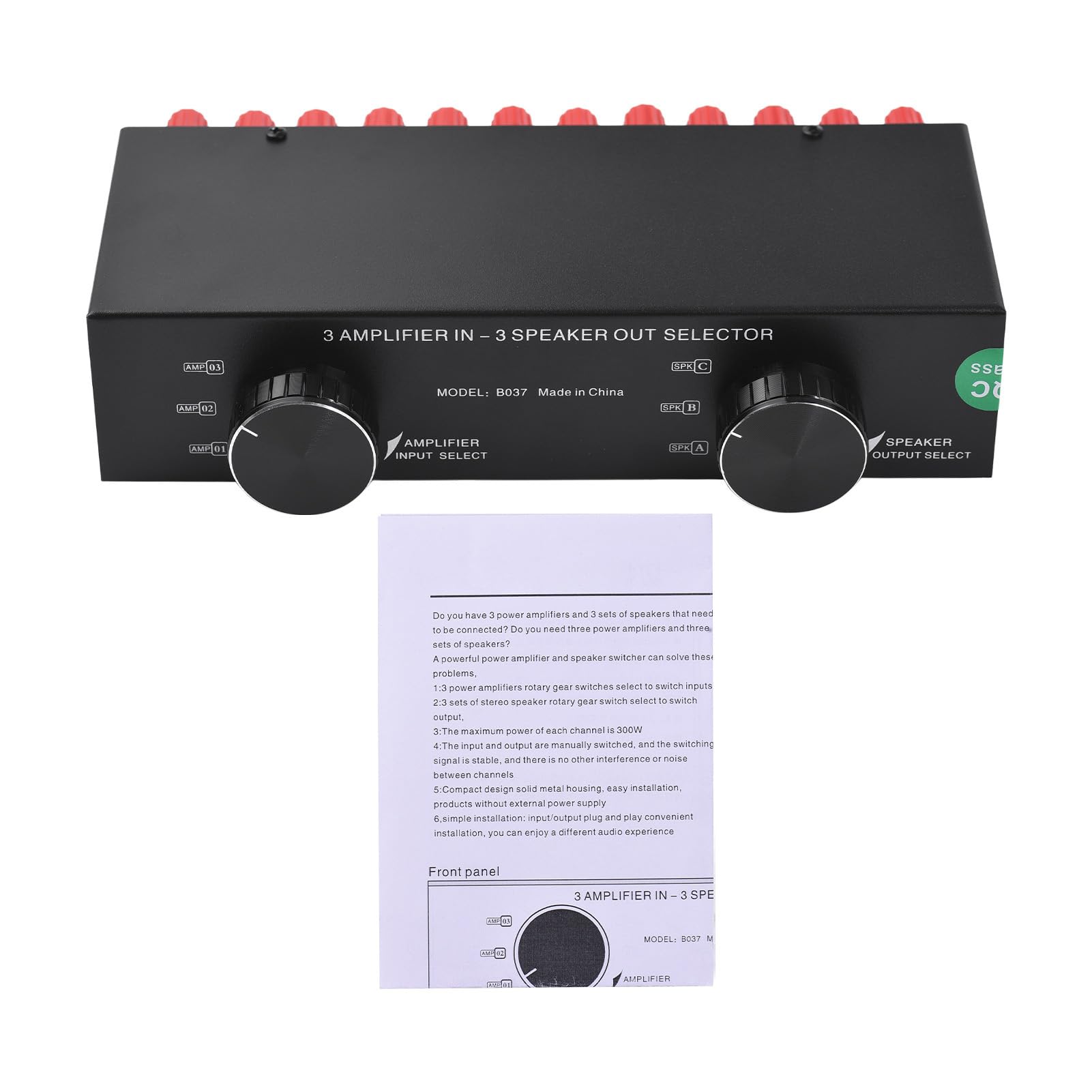 Selettore Altoparlante 3 Ingressi 3 Uscite, Commutatore Audio Amplificatore da 300 W per Canale, con Selettore Ingresso Uscita Manuale per Stereo Domestico