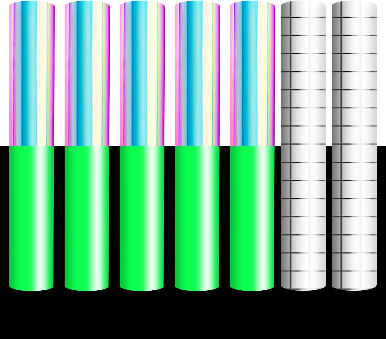 Glow in The Dark Permanent Holographic Vinyl, 5 Sheets-12" x 10" Adhesive Fluorescent Color Changing Vinyl & 2 Transfer Tape Sheets for Craft Cutter,Self Adhesive Vinyl for Cricut