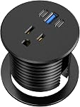 Desk Grommet Power Outlet, 2.5 inch Desktop Recessed Outlet with 20W Fast Charging USB-C Port, Flush Mount Outlet for Conference Rooms, Office Tables, Furniture (Black, 6FT)