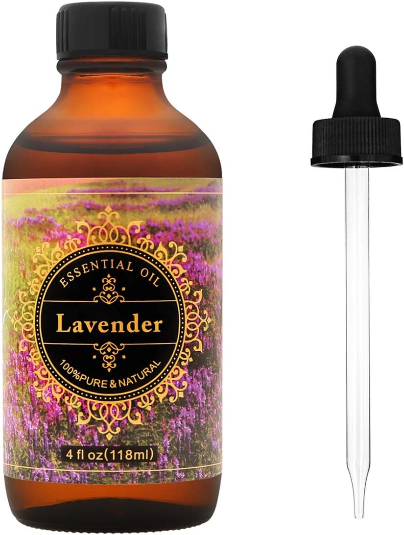 Lavender Essential Oil,100% Pure Premium Therapeutic Grade Fragrant Aroma Oil with Glass Eye Dropper,Perfect for Diffusers,Aromatherapy,Relaxation(4 Fl Oz/118ml)