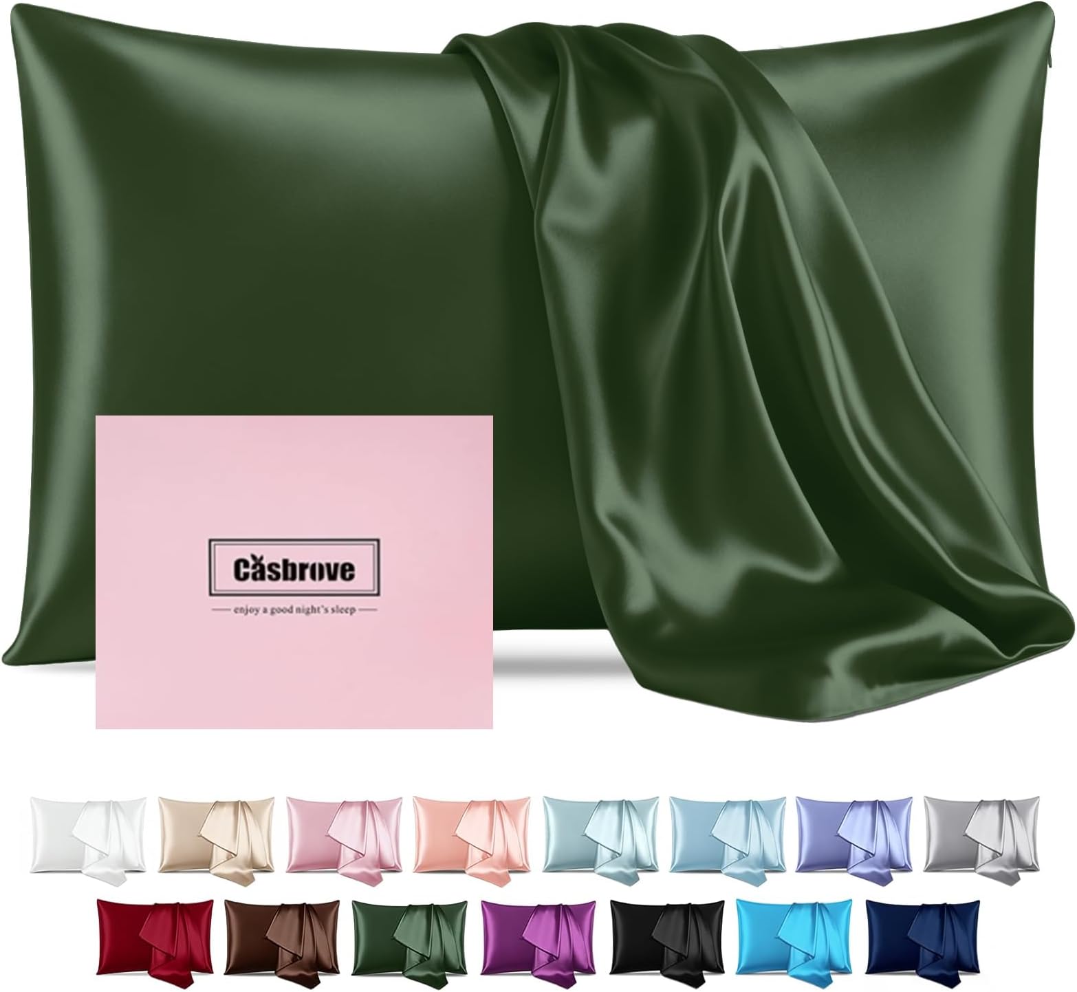 Mulberry Silk Pillowcase for Hair and Skin - Soft Breathable Smooth Both Sided With Zipper - Beauty Sleep Pillow Case for Gift (Standard, Green)
