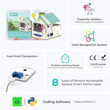 ELECFREAKS microbit Petal Smart Home Sensor Kit with Wood Building Home Material Pack, microbit Starter Kit Equipped with 7+ Distinctive Petal Sensors/Petal:bit Expansion Board(Not Include microbit)