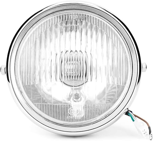 Acouto Faro delantero de motocicleta de 12 V, 5.75 pulgadas, universal, modificado, retro, carcasa plateada, lente blanca, faro delantero para GN125