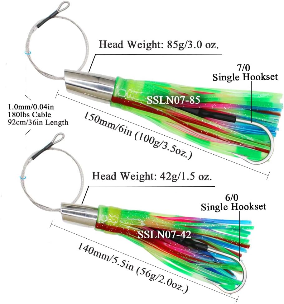 VIKETECH 5.5’’ 2oz Stainless Offshore Saltwater Fishing Trolling Lure for Marlin Tuna Mahi Mahi Wahoo Sailfish Big Game Fishing Lures Included Mesh Bag