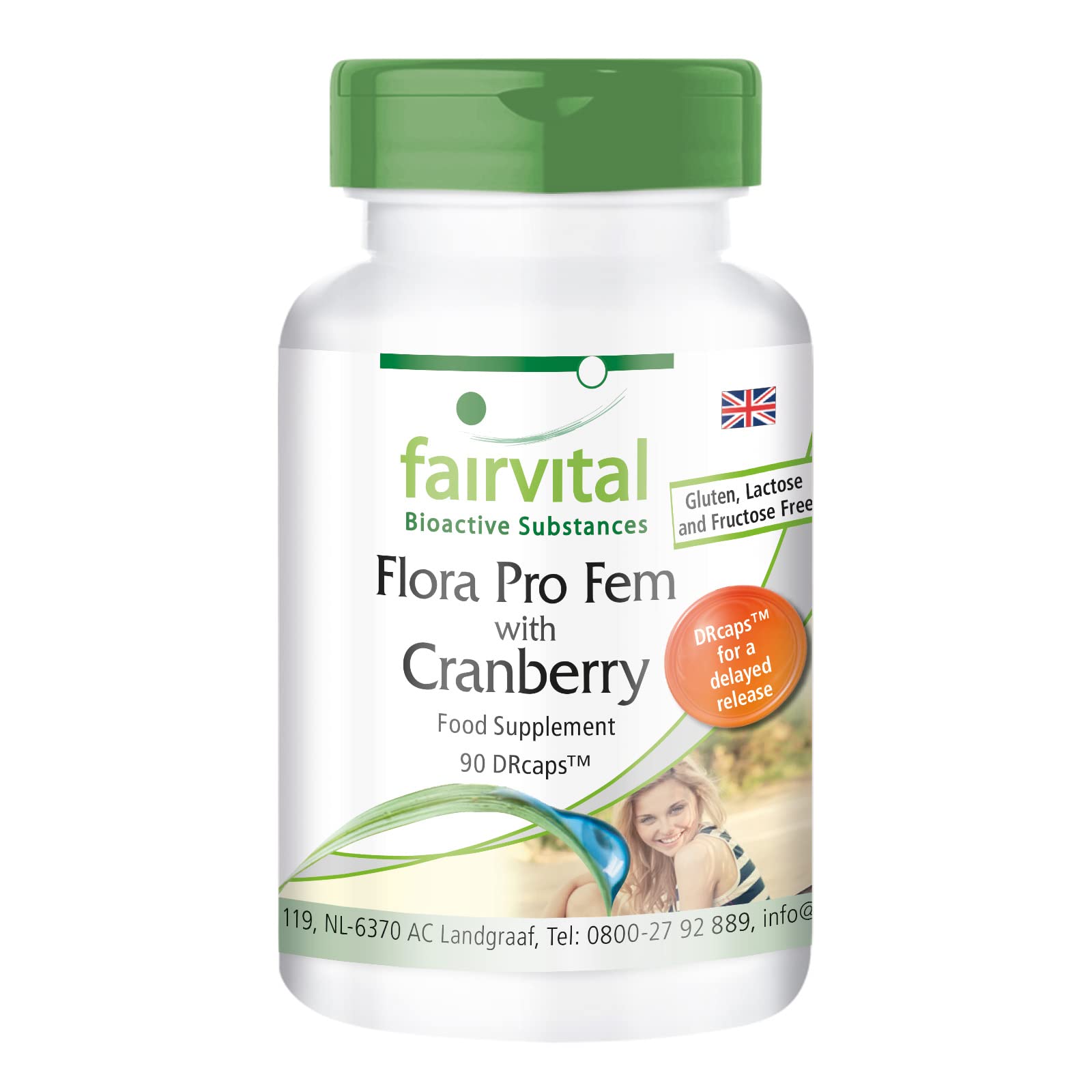 Fairvital | Flora Pro Fem - Cultures Complex Probiotics & Prebiotics - Lactobacillus rhamnosus and acidophilus with Cranberry - 90 Capsules