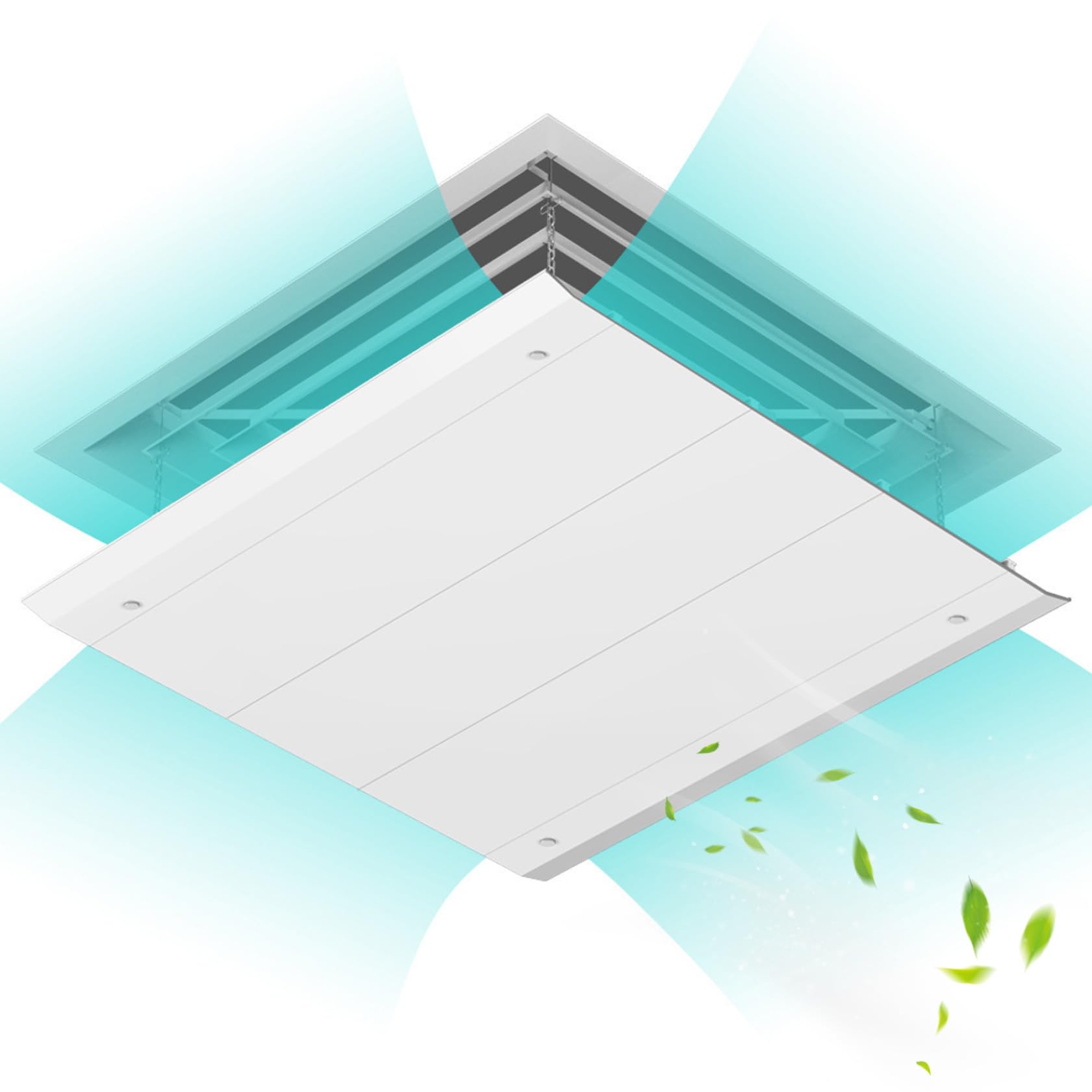 Air Conditioner Deflector for Ceiling Square Adjustable Height Ac Vent Deflector Hanging Anti-Condensation Washable Chain-Fixed Ceiling Air Vent (18x18 In)