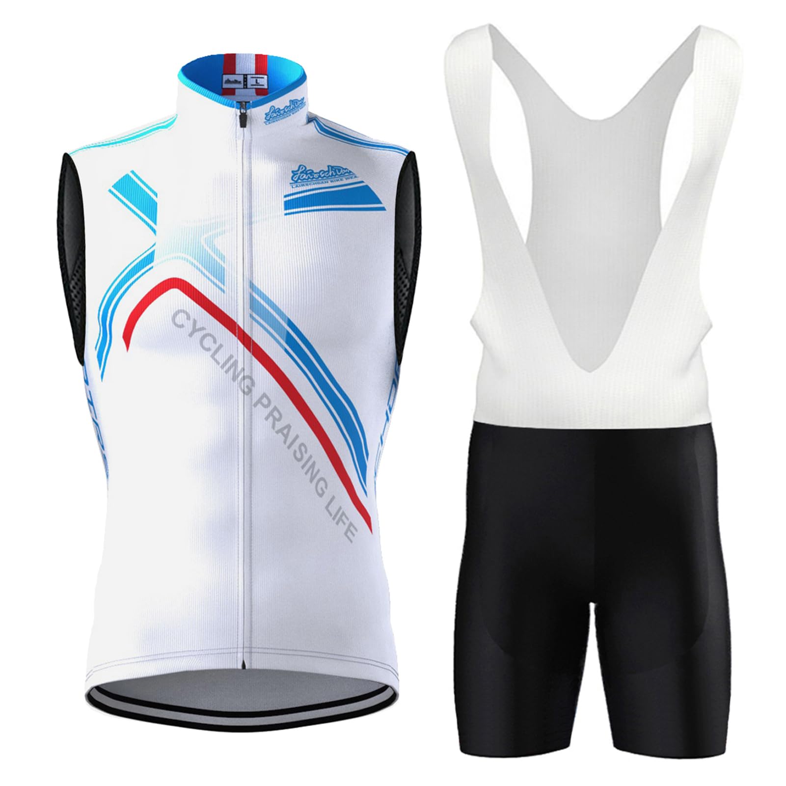Vêtements Cyclisme Homme Tenue Cycliste Été,Maillot de Velo VTT Sans Manches MTB Gilet et Cuissard à Bretelle avec 9D Coussin Gel,Ensemble Combinaisons de Cycling Sleeveless Respirant Séchage Rapide