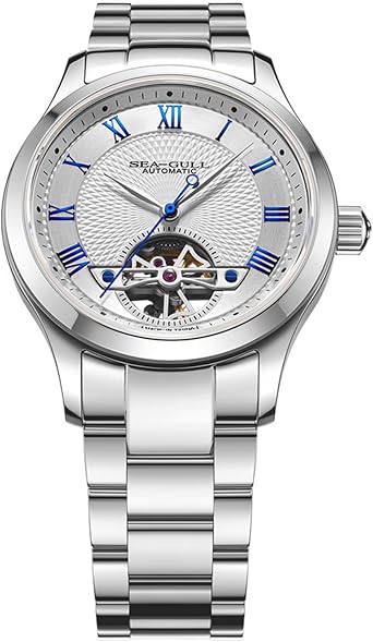 SEA-GULL Men's Automatic Mechanical Watch, Skeleton Dial with Flywheel, Stainless Steel Business Wristwatch, Sapphire Glass, 1090