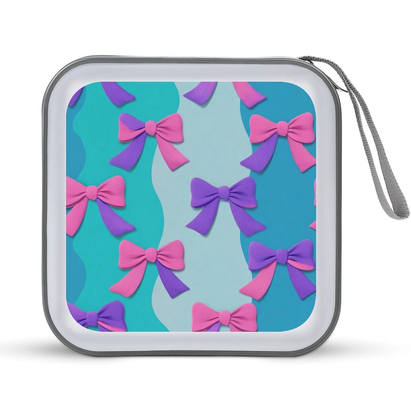 Jubonexis Turquoise Pink Purple Simple Bows CD Case DVD Storage Case Portable for Car Home Travel