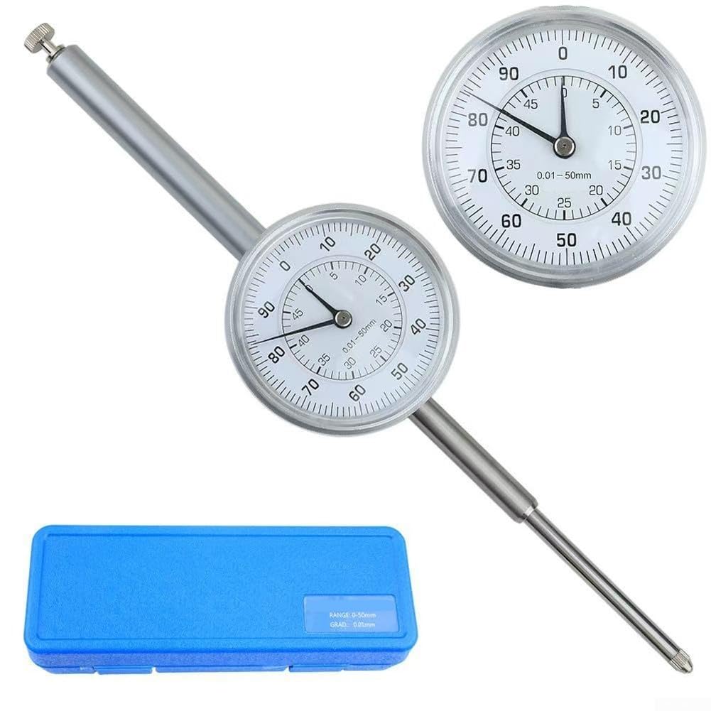 Indicador de Carátula Metálico 0-50mm Precisión 0.01mm para reloj Comparador con Vástago 8mm para Control de Calidad Industrial