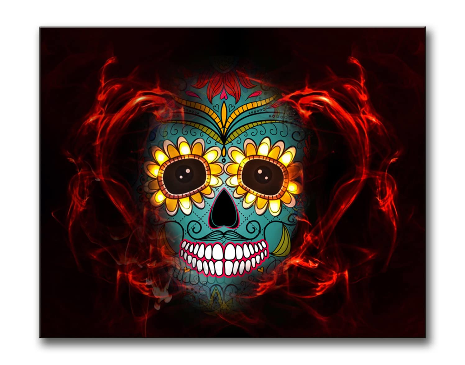 Halloween Decorations Canvas Wall Art Lighted Skull Pictures Skull Cave Decorations Poster Framed Scary Prints for Home Party Decoration 16 x 12 INCH-RDWA05