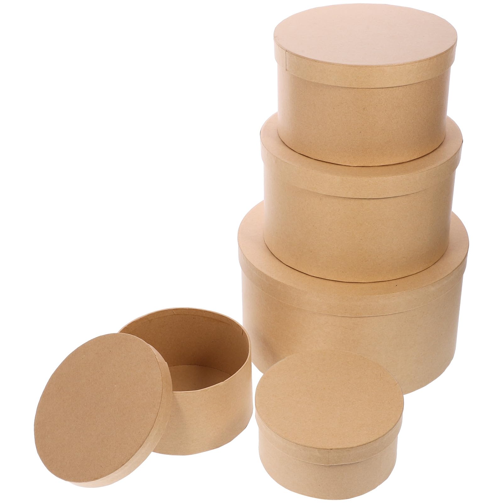 HEMOTON Scatole Rotonde Coperchio 5 Pezzi Set in Carta Kraft, Scatola per Imballaggio di Fiori e Conservazione Dolci, Decorazione Regalo Fai da Te per Bomboniere Festa e Uso Domestico