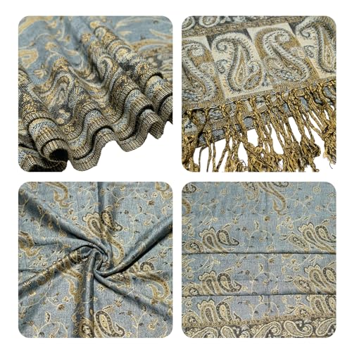 Image of Pashmina Scarf for Women Shawls and Wraps Reversible Paisley Vintage Jacquard Soft Silky Rave Scarves Men