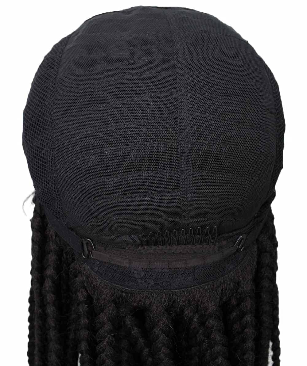 LUXLUXE Uyai Straight 23 Inch 4X4 Hand-Tied Lace Braided Wig, Heat Resistant Fiber, 20+ Shades of Natural, Dip Dyed, & Blended Colors (#1 - Black)