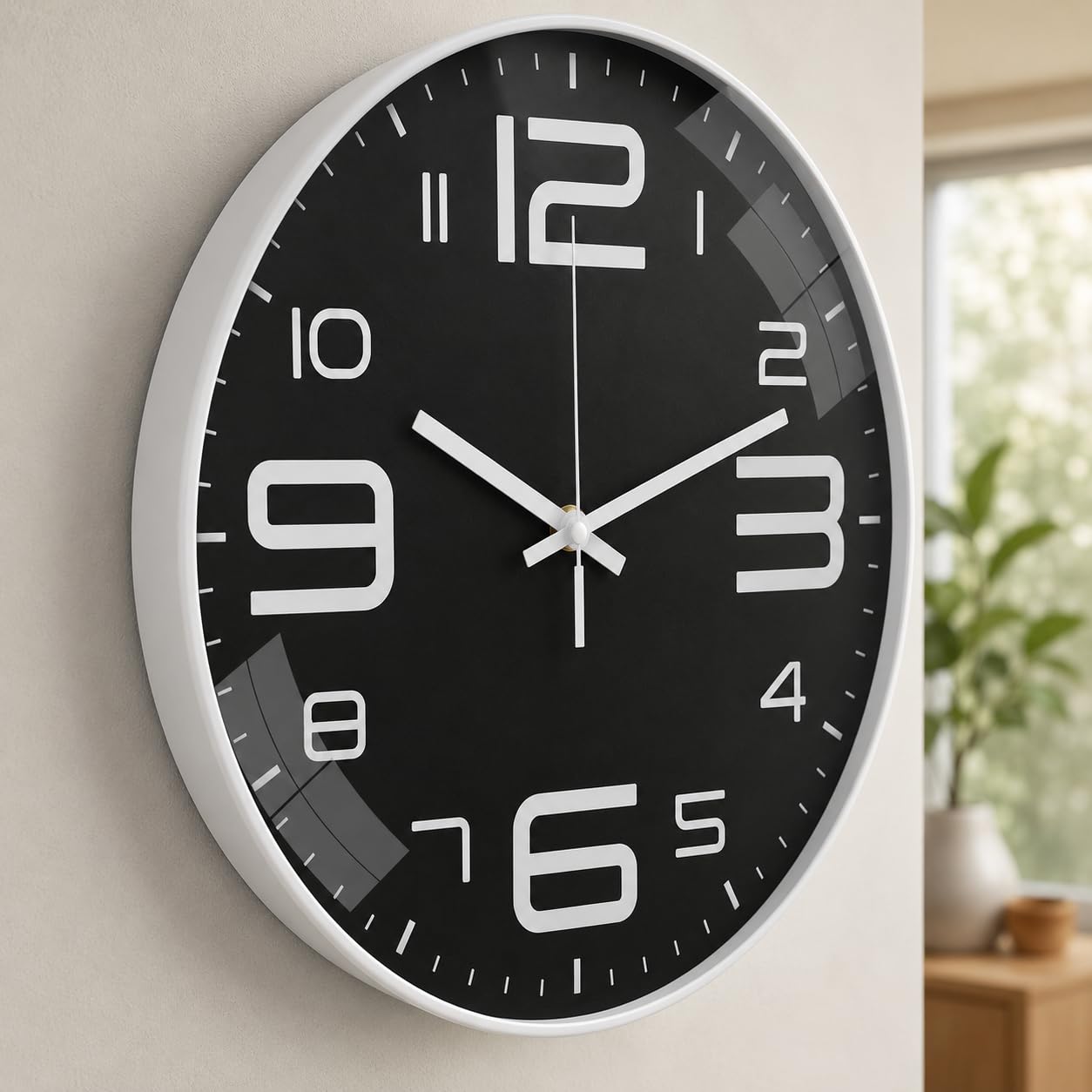Outpicker Wall Clock Silent Non Ticking 12 Inch Battery Operated Round for Living Room Modern Bedrooms Office Kitchen White with Black
