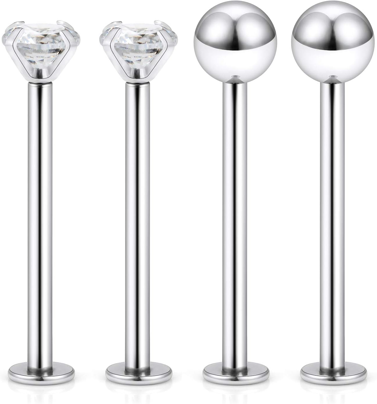 16G Cheek Tongue Piercing Jewelry Surgical Steel Flat Back Tongue Rings Clear Cubic Zirconia Long Lip Labret Ring Piercing Jewelry Retainer 14mm 16mm 19mm 2 Pairs