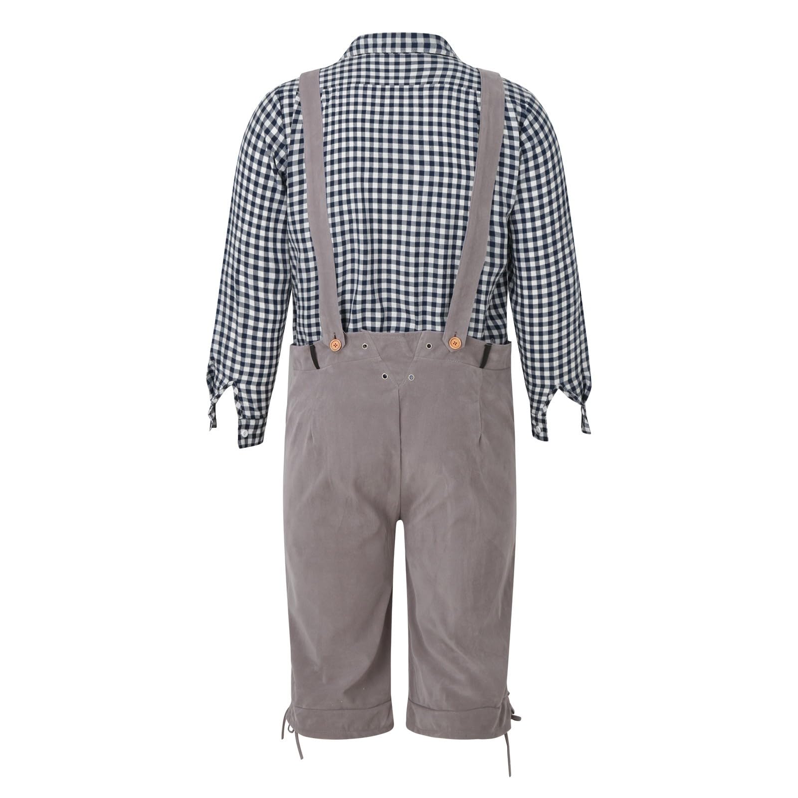 Bayerische Trachtenlederhose Set, Oktoberfest Herren Outfit, Lederhosen + Trachtenhemd Herren Deutsch Bayern Oktoberfest Kostüm Set Kariertes Deutsches Bayerisches Oktoberfest-Kostüm Set Für Herren