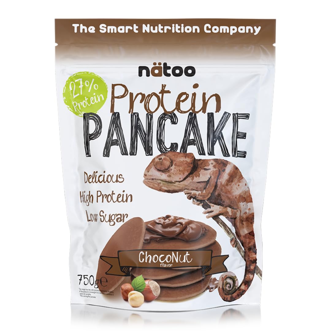 NÄTOO Pancake Proteici - Preparato per pancake con il 35% di proteine di alta qualità - Pancake pronti con farina proteica solo 1,5g di zuccheri - 750gr. (Choco & Nut)