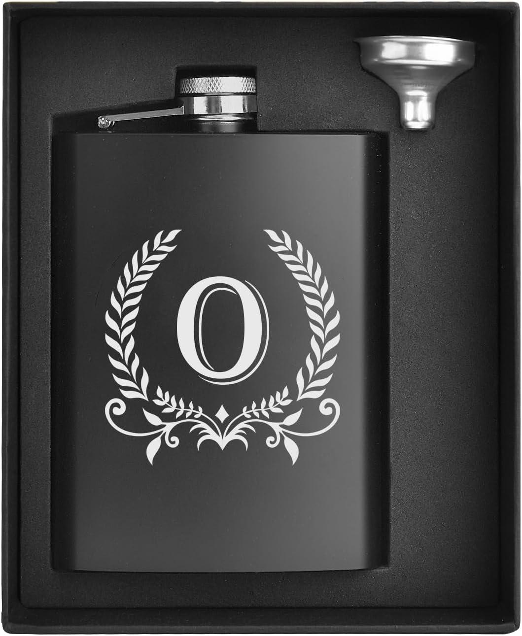 ELEGANTPARK Hip Flasks for Liquor for Men with Initials Monogrammed Gifts for Men Birthday Personalized Gifts for Him Groomsmen Dad Engraved Hip Flask with Funnel 8 OZ Letter O