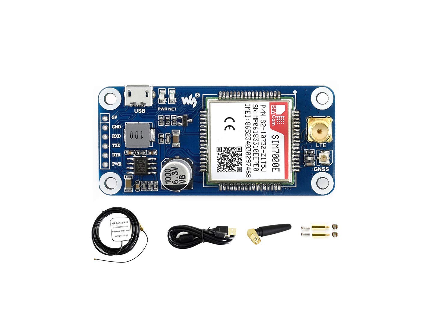 REES52 Waveshare NB-IoT/eMTC/Edge/GPRS/GNSS HAT for Raspberry Pi Based on SIM7000E 5V