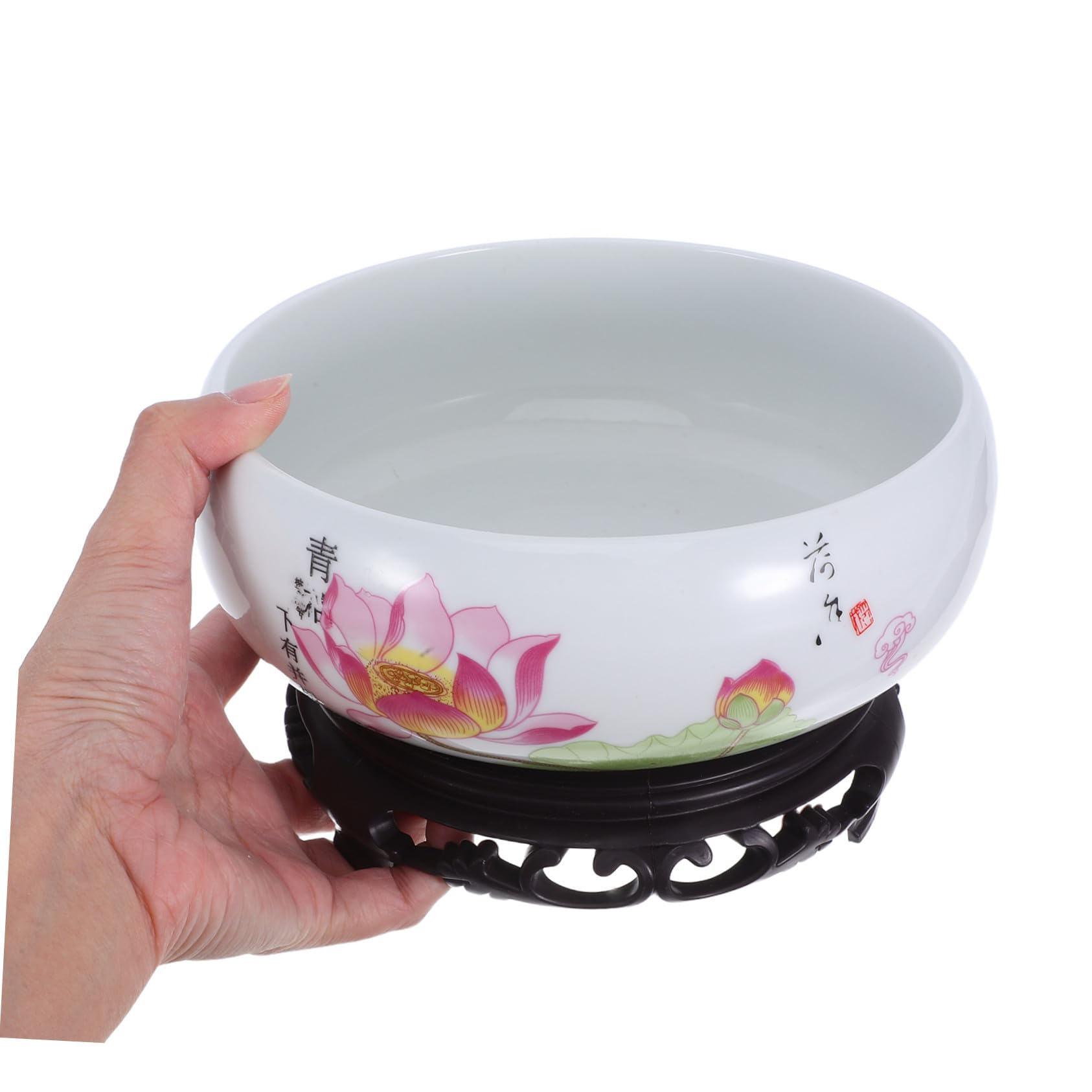 TOYANDONA Ceramiczny Ozdobny Doniczka Do Kwiatów Wodnych z Motywem Lotosu Bezotworowy Hydroponiczny Rośliny Wodne z Podstawką Niebiesko Biała Porcelana Do Dekoracji Wnętrz