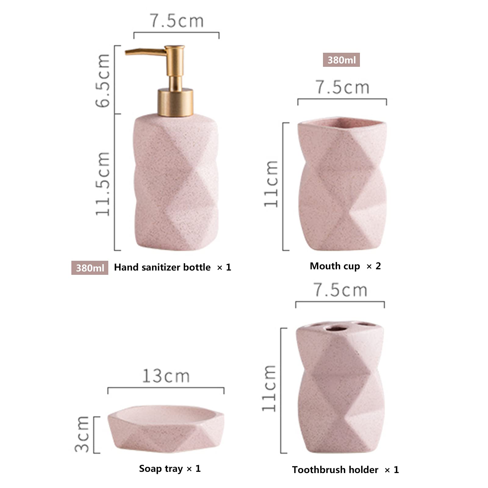 Badezimmer Set Geometrische Figur Luxuriöses Badezimmer Zubehör Set Keramik mit Seifenspender, Zahnputzbecher, Seifenschale, Zahnbürsten-Halter,Blau,5Pcs