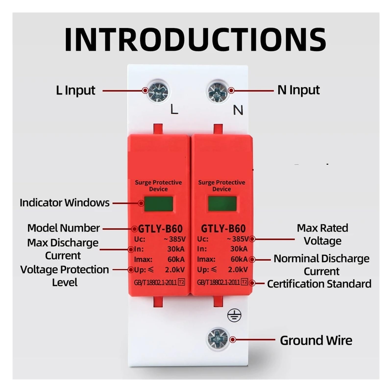 House Lightning Surge Protector AC SPD 1P 2P 3P 4P 40KA 60KA 220V 385V AC Protective Low-voltage Arrester Device(3P,220V 30-60KA)