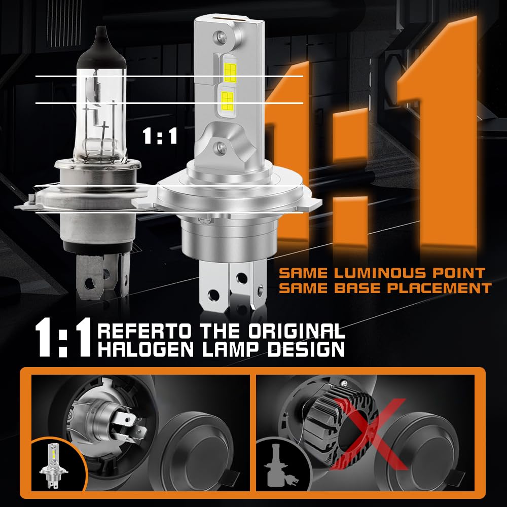 Lampadina H4 LED Moto, HB2 9003 6500K Bianco Luminosità 300% Moto Hi/Lo Beam 24SMD 3570 Chip Plug and Play(1Pcs)