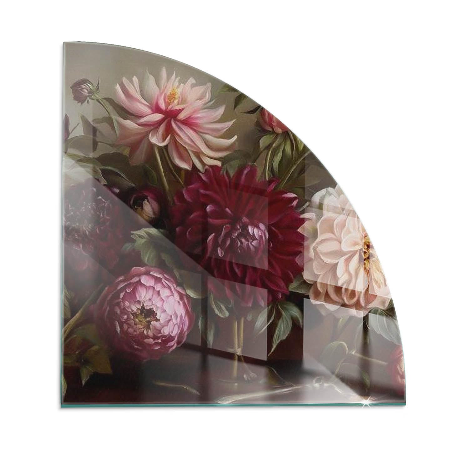 Verre trempé pour cheminée 100x100 cm plaque de protection ronde imprimé bouquet floral