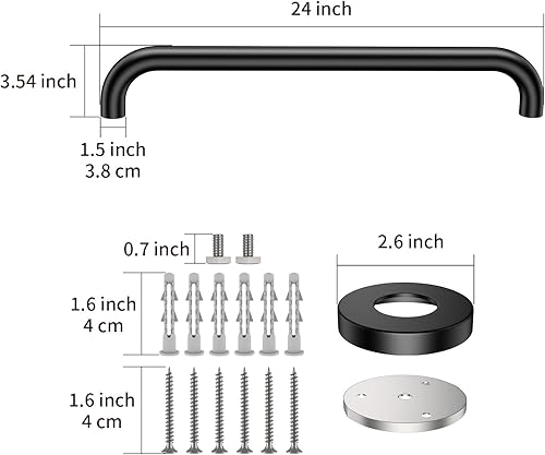 Miniatura 2 de ZUEXT - Paquete de 2 barras de agarre para ducha de 24 pulgadas de color negro mate, 1.5 pulgadas de diámetro, mango de barra de agarre de baño de