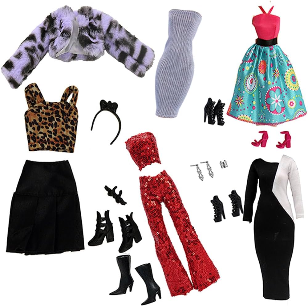 Doll Clothes, 5 Sets Outfits Winter Dresses Pants Windbreaker Hat for 11.5 inch Dolls Accessories Random Style (E)