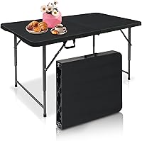 Vista 13 de AJP Distributors Mesa plegable portátil de plástico de 4 pies 4 pies 48 pulgadas, parte superior resistente con asa de transporte