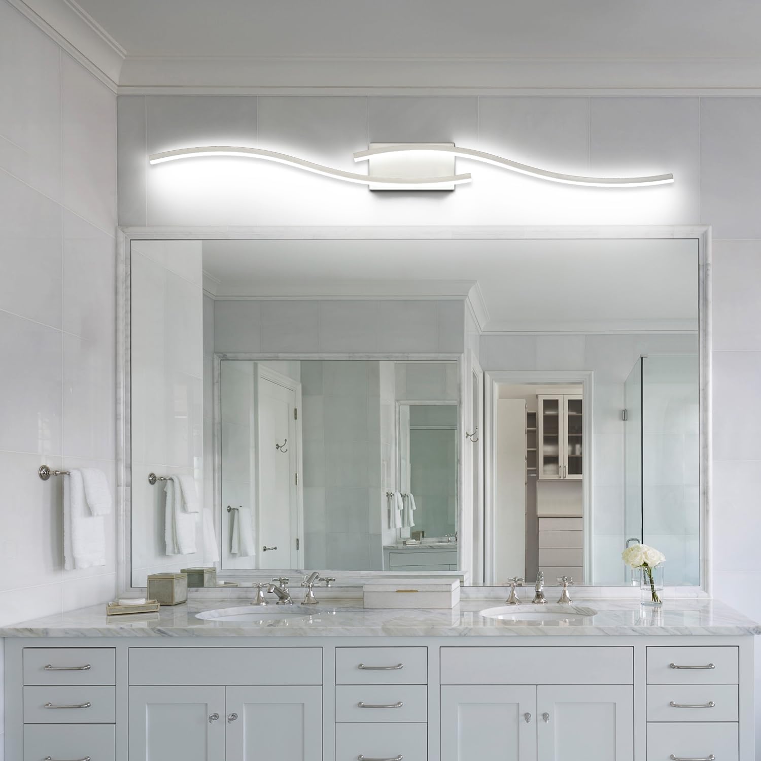 PRESDE 48 Inch LED Bathroom Vanity Light Bar, Modern Brushed Nickel Wall Lighting Fixture Over Mirror Dimmable