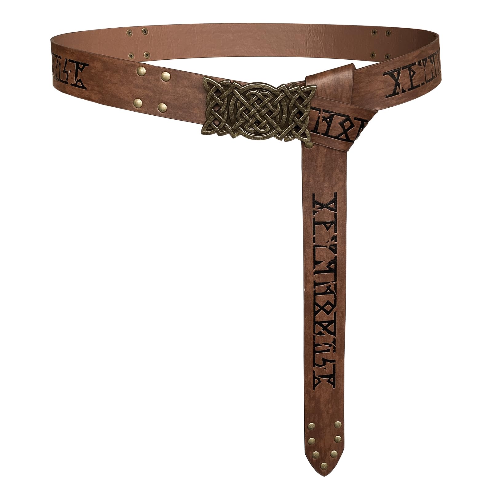 Hiifeuer Unisex Brown B Viking Embossed Buckle Belt, Nordic Faux Leather Knight Belt, Retro Medieval Warrior Belt For Larp (Brown A)